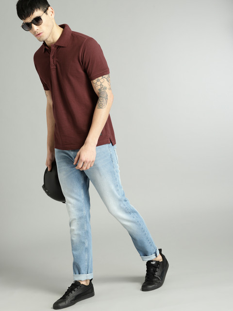 

Roadster Men Maroon Solid Polo Collar T-shirt