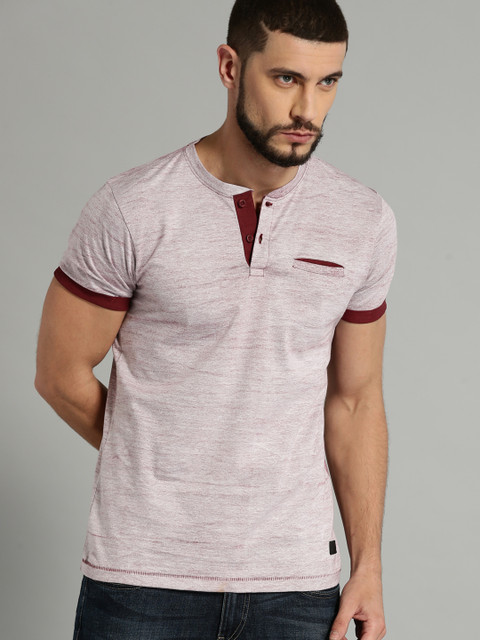 

Roadster Men Maroon & Off-White Solid Henley Neck T-shirt