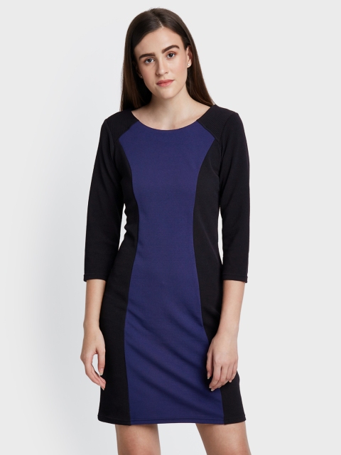 

AND Women Blue & Black Colourblocked Bodycon Dress