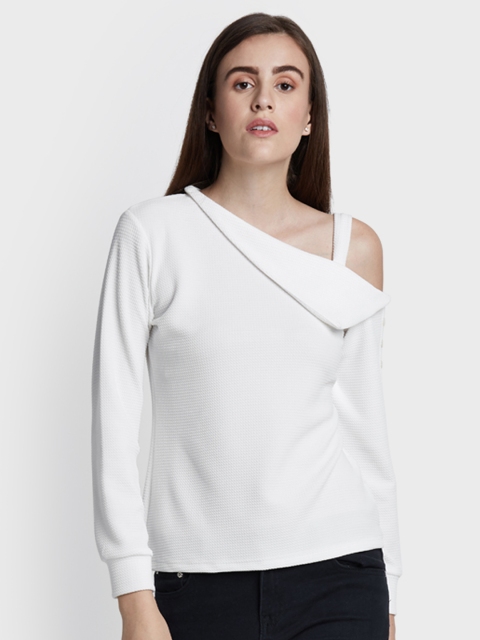 

AND Women White Solid One-shoulder Top
