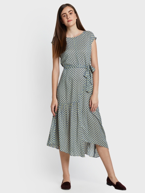 

AND Women Blue Printed Fit and Flare Midi Dress