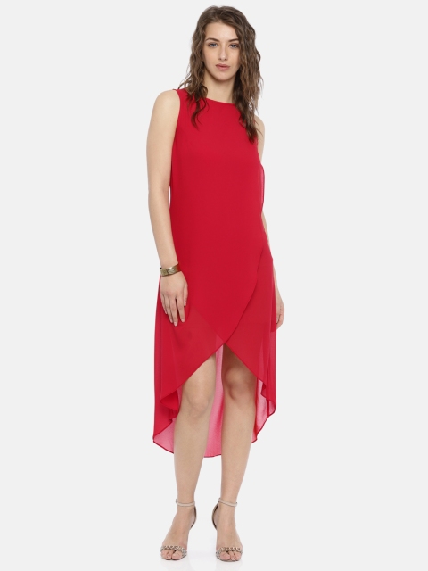 

AND Women Red Solid A-Line Asymmetric Hem Dress