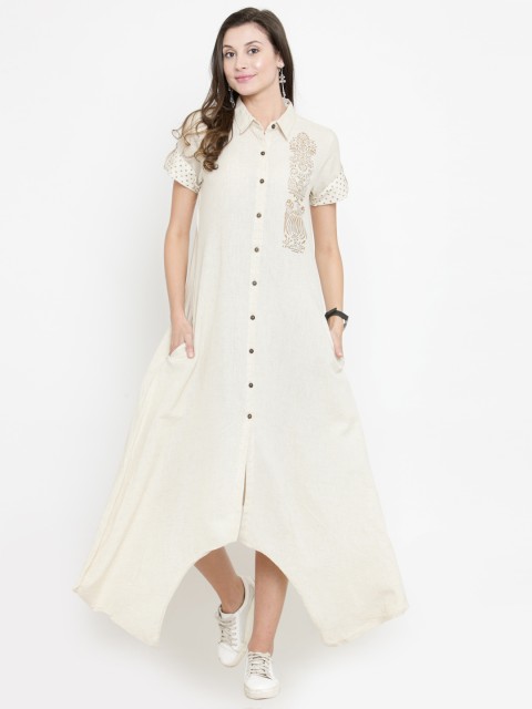 

Varanga Women Beige Solid Shirt Dress