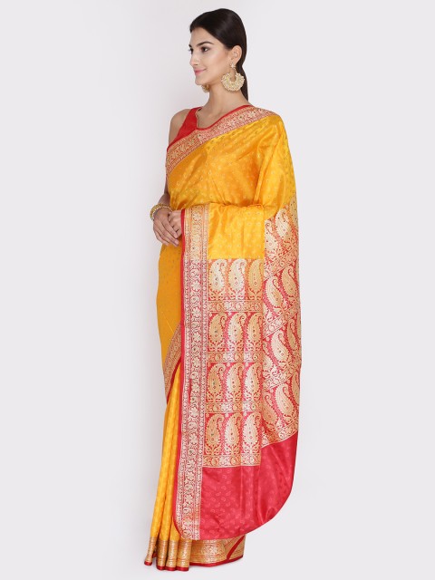 

Chhabra 555 Yellow & Red Art Silk Woven Design Banarasi Saree