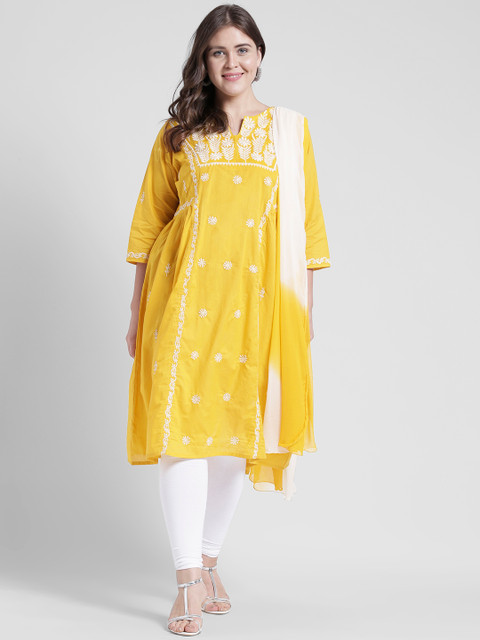 

Kira Plus Women Yellow & White Embroidered Kurta Set