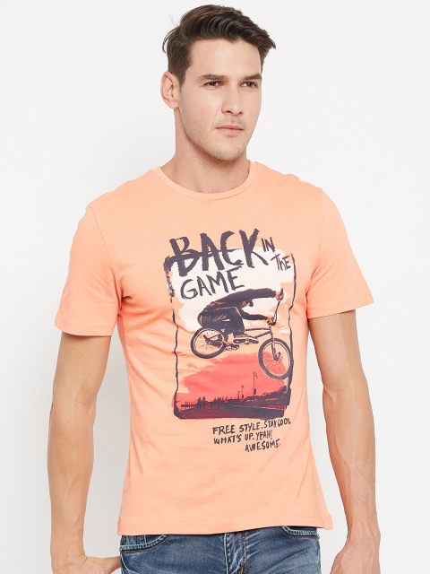 

CAMLA Men Orange Printed Round Neck T-shirt