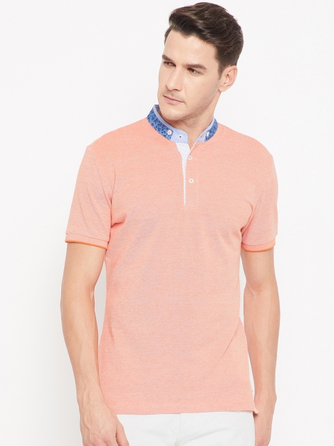 

CAMLA Men Orange Solid Mandarin Collar T-shirt