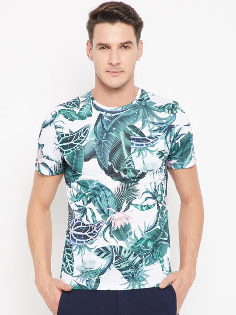 

CAMLA Men Green & White Printed Round Neck T-shirt