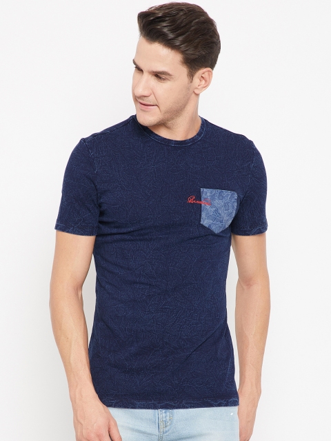 

CAMLA Men Navy Blue Solid Round Neck T-shirt