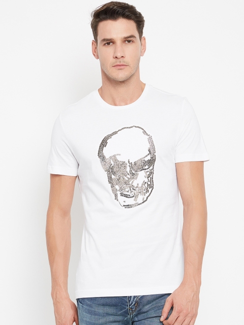 

CAMLA Men White Embellished Round Neck T-shirt