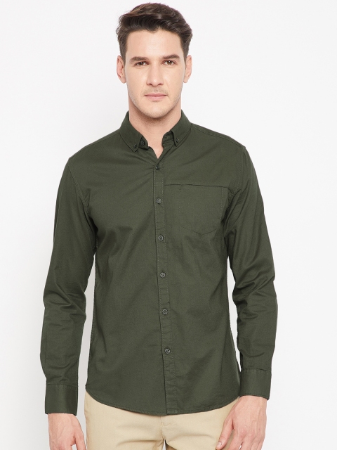 

CAMLA Men Olive Green Slim Fit Solid Casual Shirt