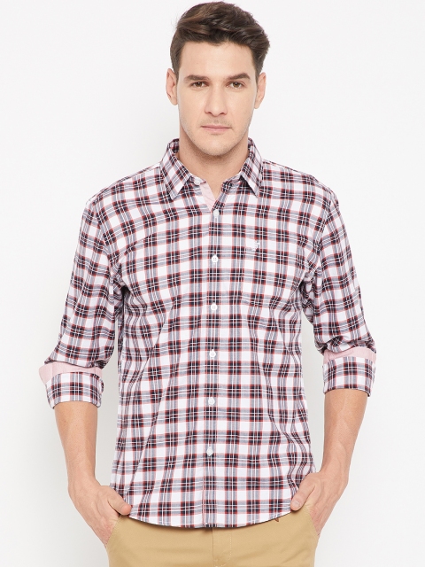 

CAMLA Men White & Maroon Regular Fit Checked Casual Shirt