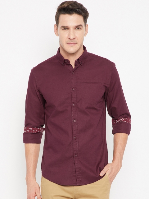 

CAMLA Men Burgundy Slim Fit Solid Casual Shirt