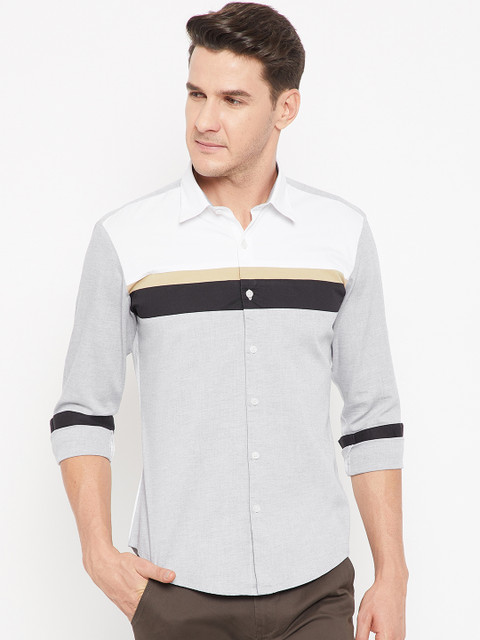 

CAMLA Men Grey & White Slim Fit Colourblocked Casual Shirt