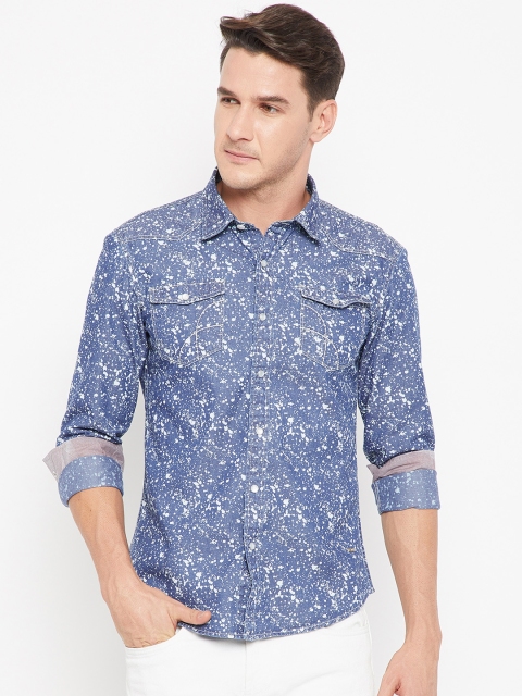 

CAMLA Men Blue Slim Fit Printed Denim Casual Shirt