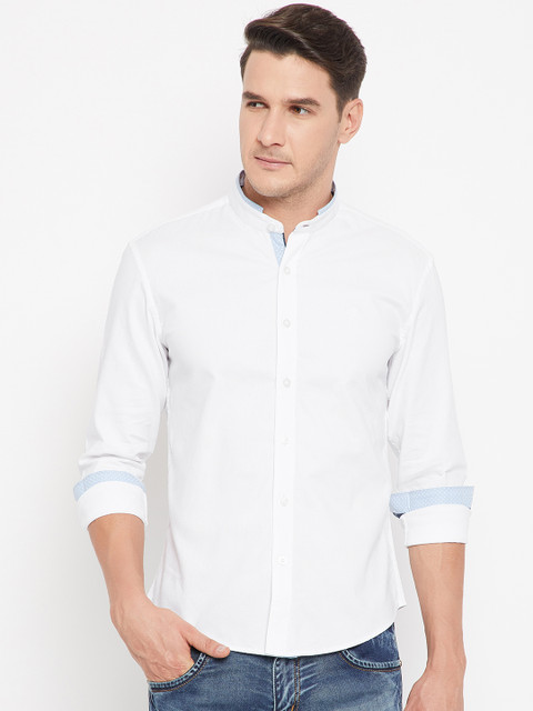 

CAMLA Men White Slim Fit Solid Casual Shirt