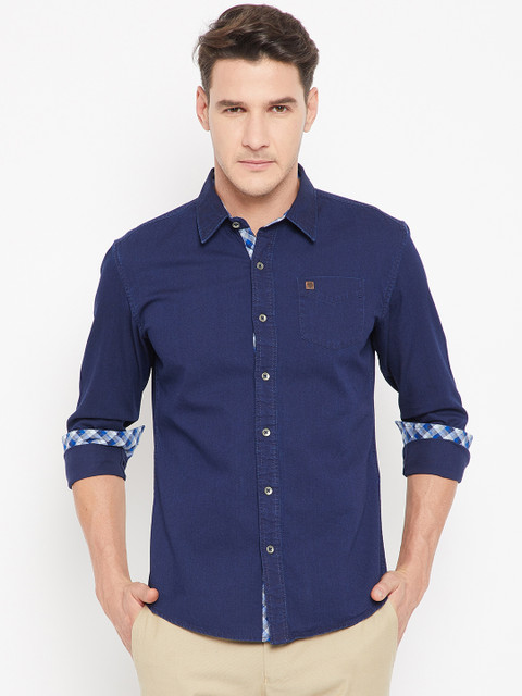 

CAMLA Men Navy Blue Slim Fit Solid Casual Shirt