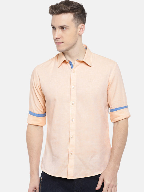 

CAMLA Men Peach-Coloured Slim Fit Solid Casual Shirt