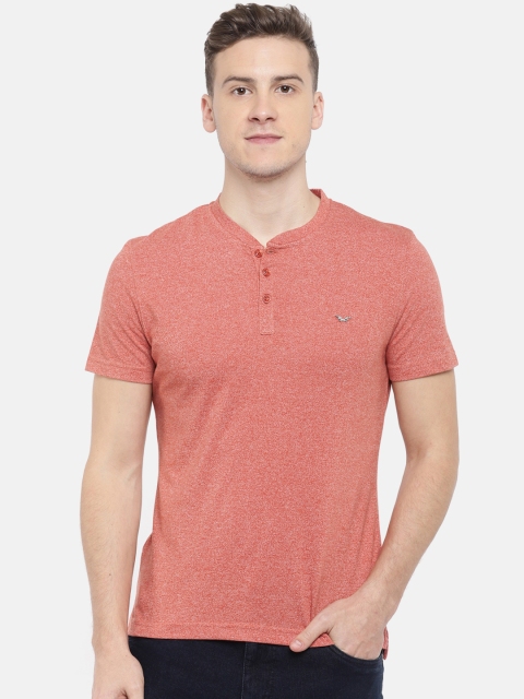 

CAMLA Men Rust Orange Solid Mandarin Collar T-shirt
