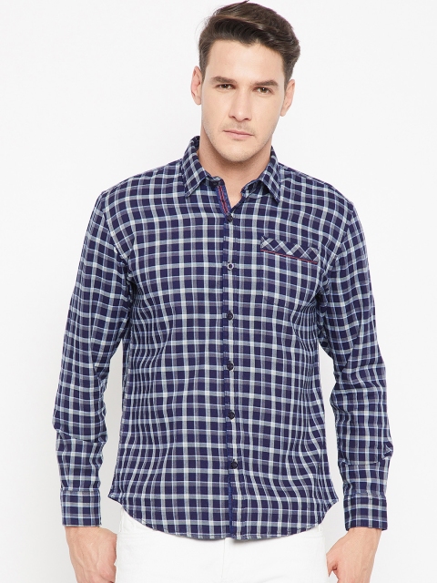 

CAMLA Men Navy Blue & Beige Regular Fit Checked Casual Shirt
