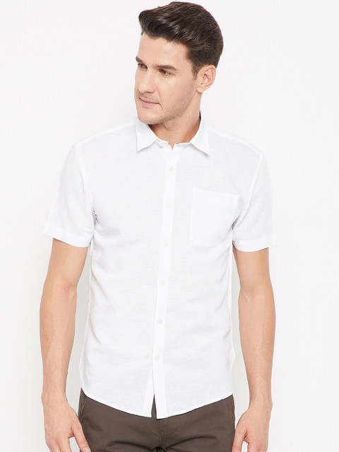 

CAMLA Men White Regular Fit Linen Casual Shirt