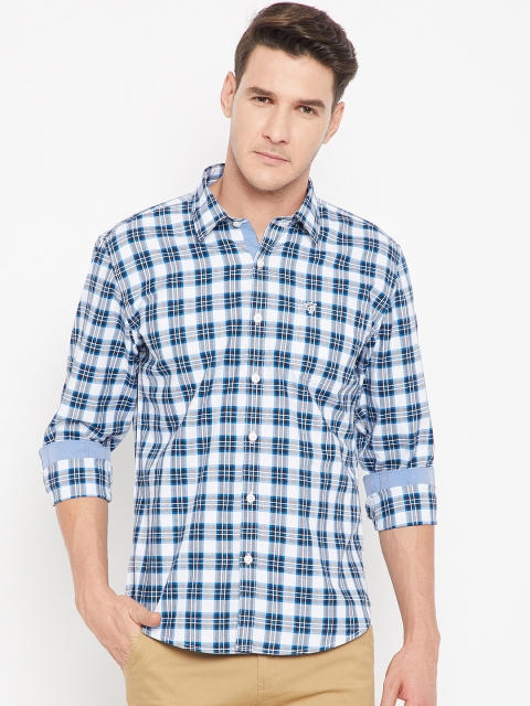 

CAMLA Men White & Blue Regular Fit Checked Casual Shirt