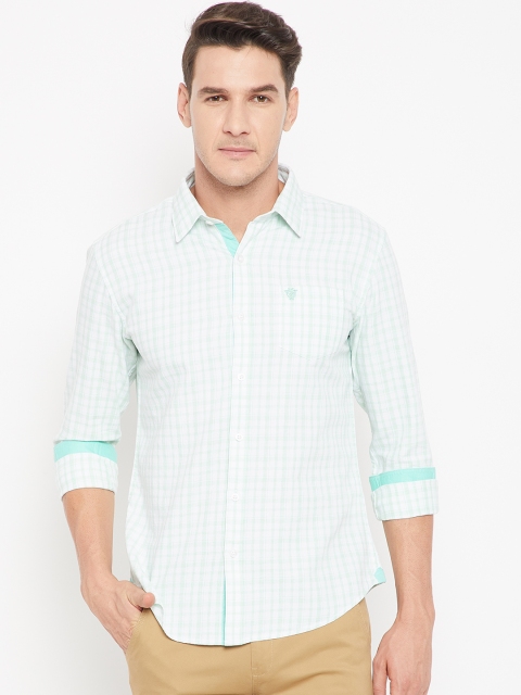 

CAMLA Men Green & White Slim Fit Checked Casual Shirt