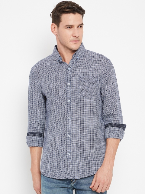 

CAMLA Men Navy Blue & White Regular Fit Checked Casual Shirt