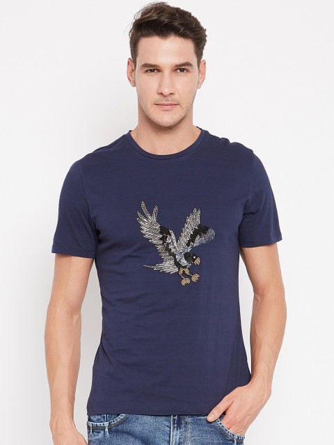 

CAMLA Men Navy Blue Solid Round Neck T-shirt