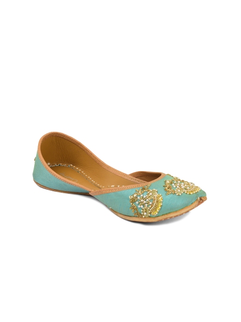 

Coral Haze Women Turquoise Blue Leather Mojaris