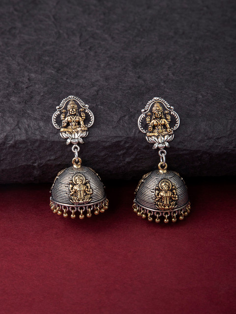 

Rubans Women Dual-Toned Oxidised Handcrafted Classic Jhumkas, Silver