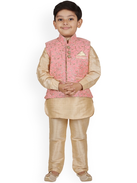 

Aj DEZInES Boys Pink & Beige Self Design Kurta with Pyjamas