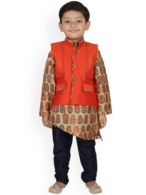 

Aj DEZInES Boys Orange & Navy Printed Kurta with Pyjamas