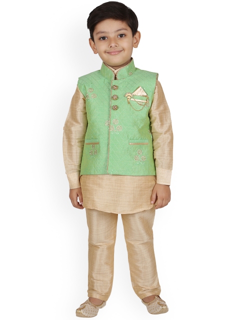 

Aj DEZInES Boys Green & Beige Self Design Kurta with Pyjamas