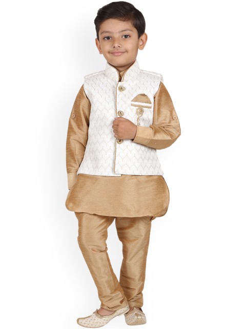 

Aj DEZInES Boys Cream-Coloured Self Design Kurta with Pyjamas