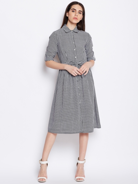 

WISSTLER Women Black & White Checked Shirt Dress