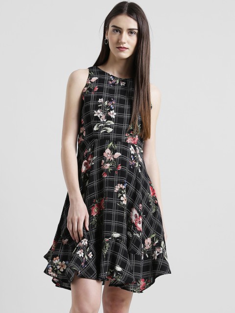 

Zink London Women Black Checked Fit and Flare Dress