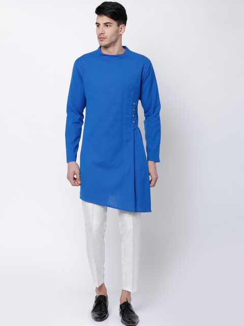 

Svanik Men Blue Solid Straight Asymmetric Kurta