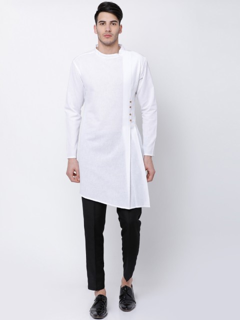 

Svanik Men White Solid Asymmetric Straight Kurta