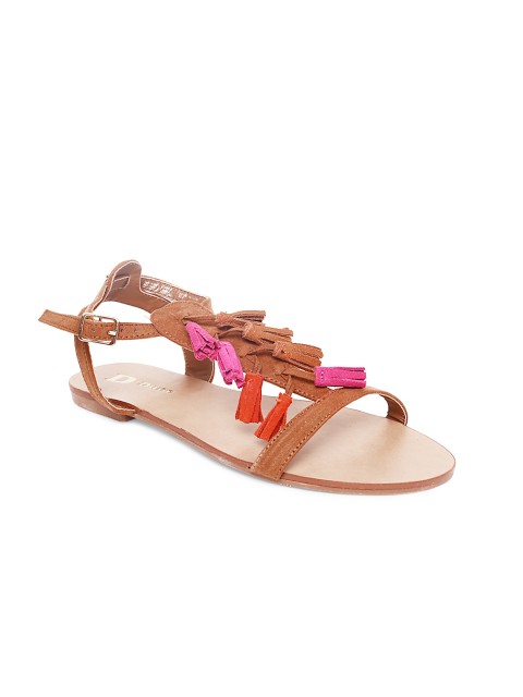 

Dune London Women Brown Solid Open Toe Flats with Tassells