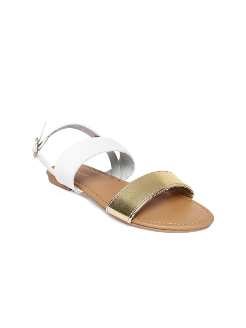 

Dune London Women White & Gold-Toned Colourblocked Open Toe Flats