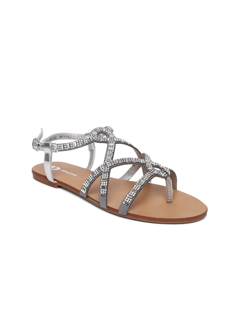

Dune London Women Grey & Silver-Toned Embellished Open Toe Flats