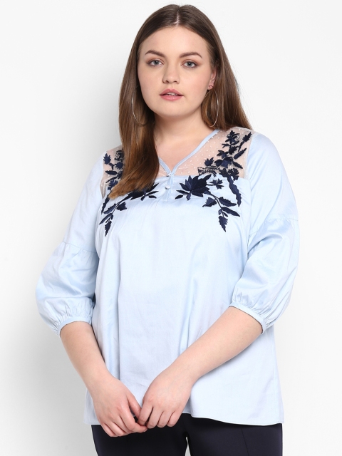 

NuBella Plus Size Women Blue Self Design Top