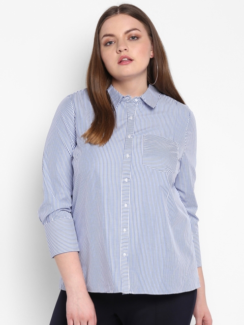 

NuBella Plus Size Women Blue Striped Shirt-Style Top