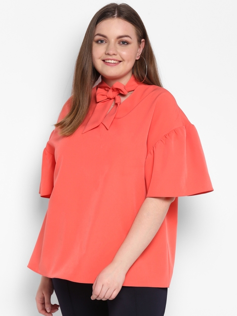 

NuBella Plus Size Women Coral Pink Solid A-Line Top