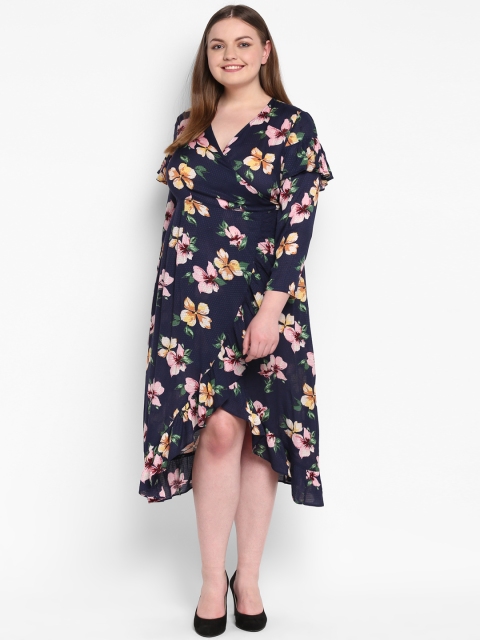 

NuBella Plus Size Women Navy Blue Printed Wrap Dress