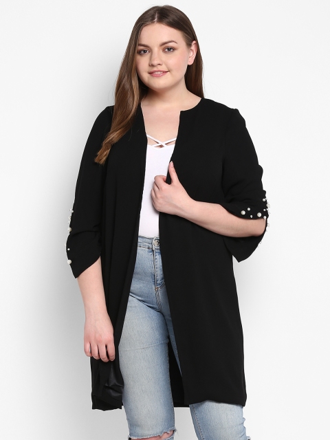 

NuBella Plus Size LYDIA LONGLINE JACKET WITH PEARL DETAILING ON SLEEVES, Black