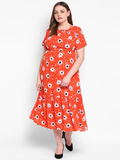 

NuBella Plus Size Women Coral Printed Fit and Flare Dress