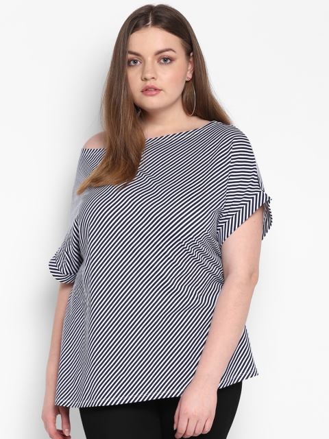

NuBella Plus Size Women White Blue Striped Top