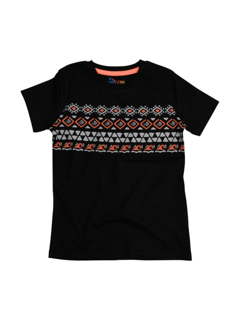 

ventra Boys Black Printed Round Neck T-shirt